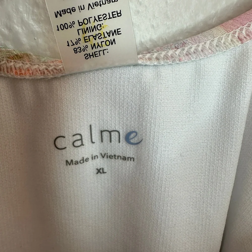 Johnny Was Calme Multi Rainbow Marble‎ Print One-Piece Abstract Swimsuit XL NWOT